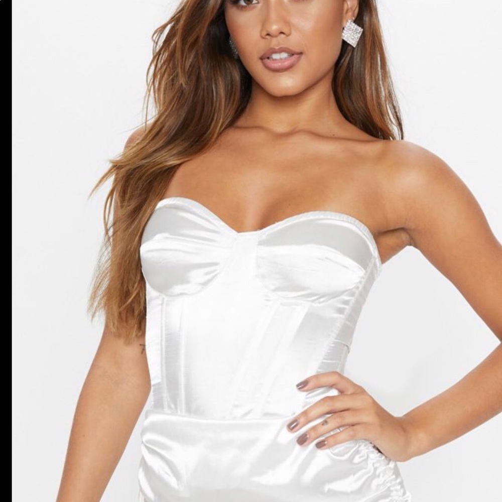 White satin corset top